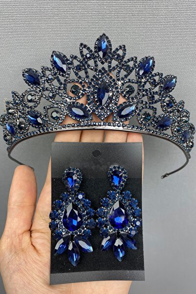 Hayalperest boncuk Lacivert Gelin Kına Tac ve Küpesi