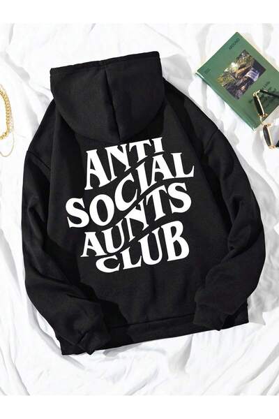 donamod Seria Coke Letter Graphic Kangaroo Pocket Drawstring Hoodie