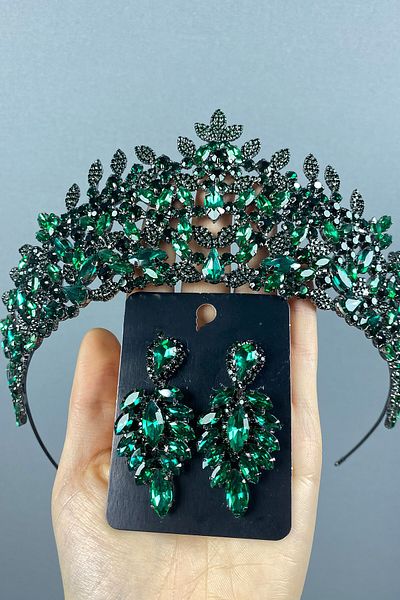 Hayalperest boncuk Oscar Bridal Henna Crown and Evening Dress Earring Set