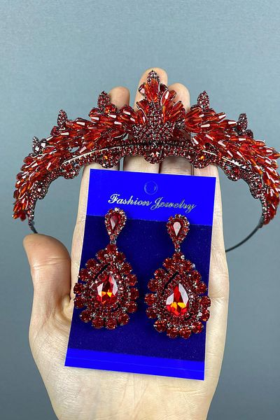 Hayalperest boncuk Set de coroană și cercei cu pietre prețioase de mireasă Lena Crystal
