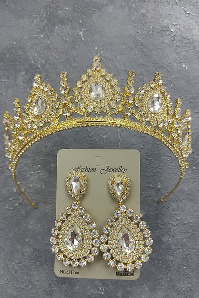 Hayalperest boncuk Coroana de mireasa model Gold Ahu si cercei cu piatra