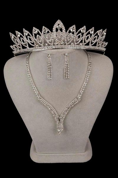 Hayalperest boncuk Set rochie de seară cu piatră de cristal Hira - colier, cercei și coroană de mireasă cu frunze fine
