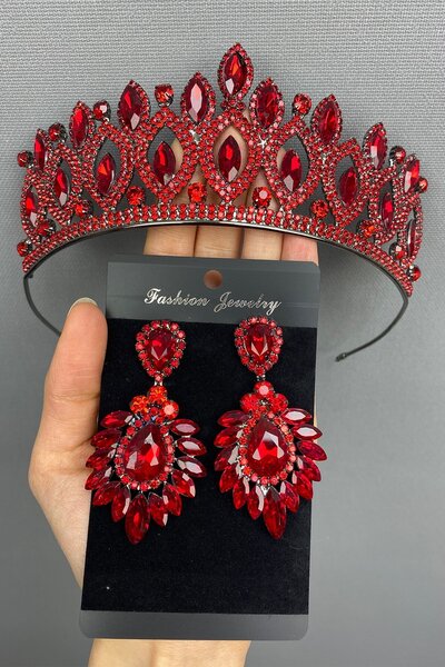 Hayalperest boncuk Coroana și cerceii de mireasă Elis Model Kına