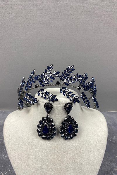 Hayalperest boncuk Accesoriu de păr de mireasă Dilana Leaf Branch și cercei cu piatră