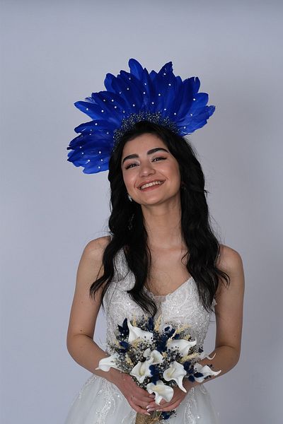 Hayalperest boncuk Saks Blue Eagle Feathered Stone Special Design Bridal Henna Crown