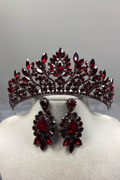 Hayalperest boncuk Set de cercei pentru rochie de seară și coroană de mireasă Danver Stone Burgundy