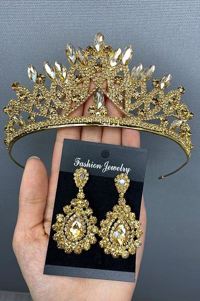 Hayalperest boncuk Lilya Bridal Henna Crown and Earring Set
