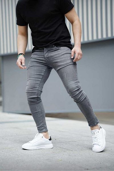 DOPPİO'N DENİM Ανδρικό τζιν λέιζερ σε γκρι Slim Fit Skinny Leg