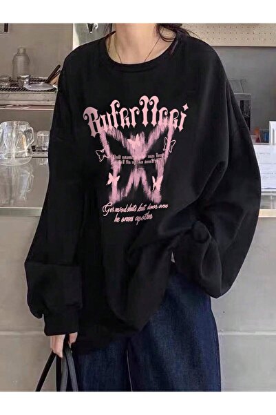 donamod Pulover pentru umăr cu model Letter & Butterfly din seria Coke