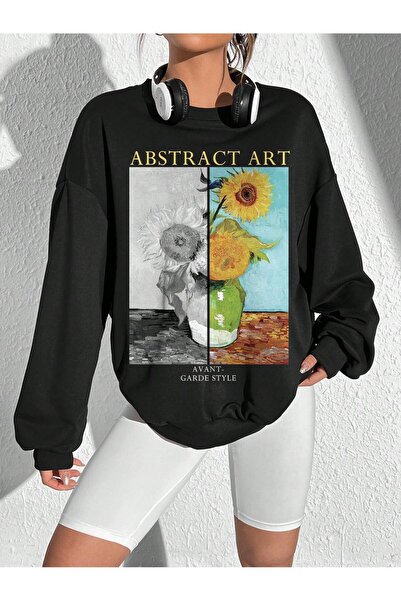 donamod Hanorac oversize din seria Coke Floral & Letter Graphic Drop Shoulder