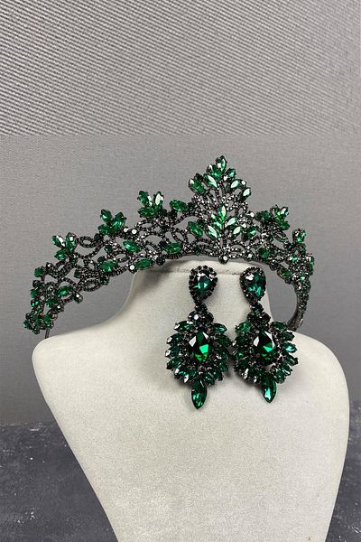 Hayalperest boncuk Melis Bridal Henna Crown și Cercei cu piatră