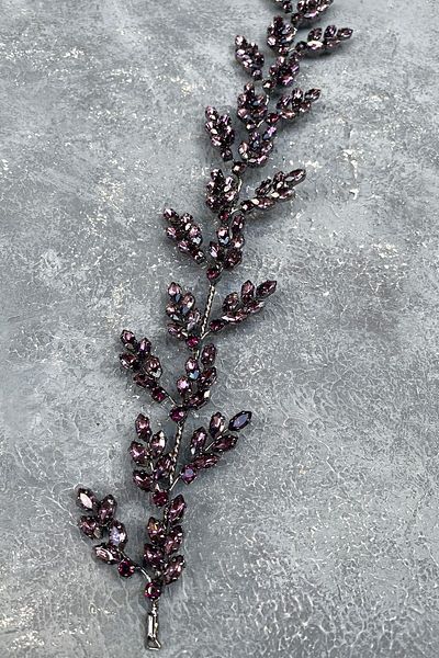 Hayalperest boncuk Accesoriu de păr pentru mireasă cu coroană de henna cu motiv de frunze de beril violet