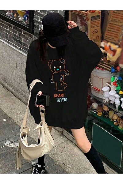donamod Coke series Bear & Letter Graphic Drop Shoulder Pullover