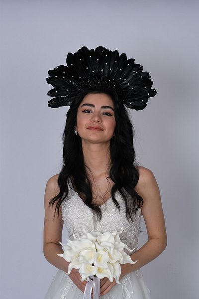Hayalperest boncuk Coroana de Henna Mireasa cu Pene de Vultur de Piatra Neagra - Design Special