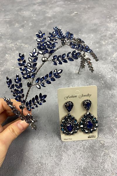 Hayalperest boncuk Accesoriu de păr de mireasă Dilana Leaf Branch și cercei cu piatră