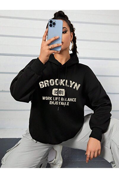 donamod Coke series Letter Graphic Drop Shoulder Drawstring Hoodie