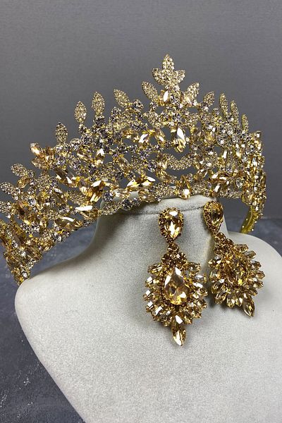 Hayalperest boncuk Set de cercei cu coroană și cercel cu henna pentru mireasă Oscar de culoare miere