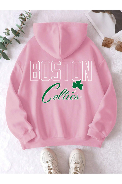 Adrift Φούτερ με κουκούλα Boston με πολύχρωμη στάμπα, ροζ