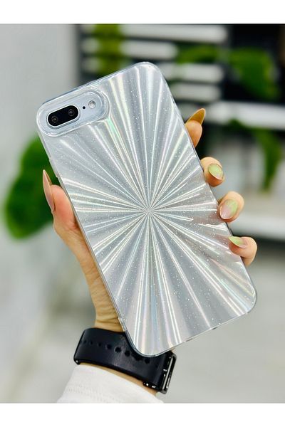 Go Aksesuar جراب سيليكون مرن بتصميم فضي بريزم متوافق مع هاتف Iphone 7 Plus و8 Plus