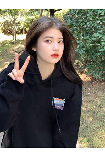 donamod Seria Coke Honeyspot Letter Graphic Drop Shoulder Drawstring Hoodie