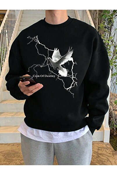 donamod Seria Coko Crane & Letter Graphic Drop Shoulder Swea tricou fără tricou