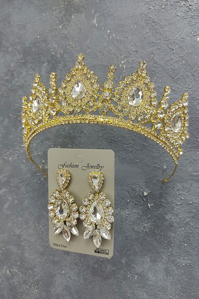 Hayalperest boncuk Coroană de mireasă model Gold Ahu și cercei cu piatră de picătură