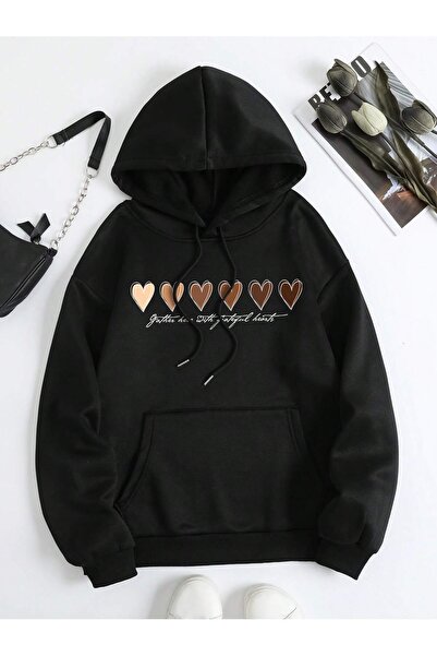 donamod Seria Coke Heart Print Kangaroo Pocket Drawstring Hanorac căptușit te...