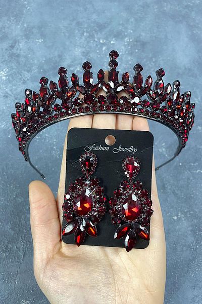 Hayalperest boncuk Set de coroană și cercei de mireasă cu henna Pedro Stone Burgundy