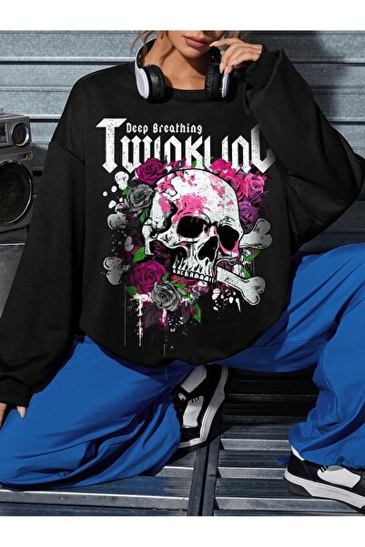 donamod Coke series Coolane Skull & Letter Graphic Drop Shoulder Sweatshirt