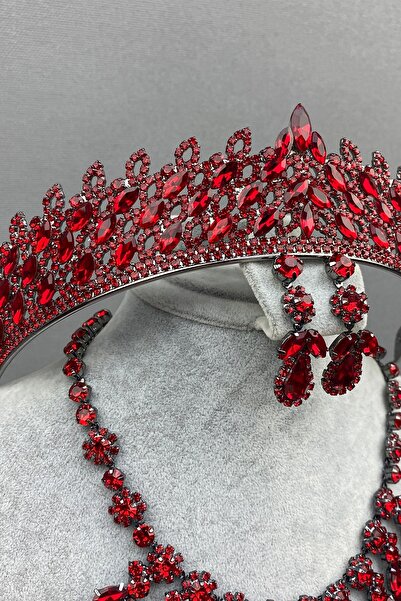 Hayalperest boncuk Set de coroană și colier cu henna de mireasă roșie Mia