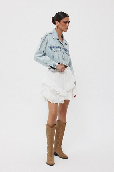 DENİKK Trend OPEN SNOW WASH STITCH STONE DETAIL CROP Τζιν μπουφάν