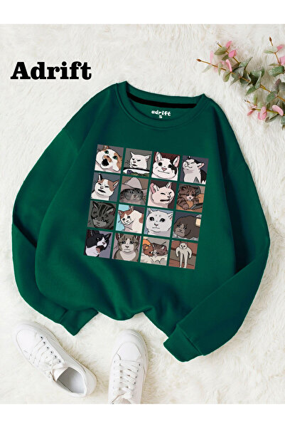 Adrift Cat Memes Collage Mole Streetwear Σχέδιο Harajuku/Γοτθικό πράσινο