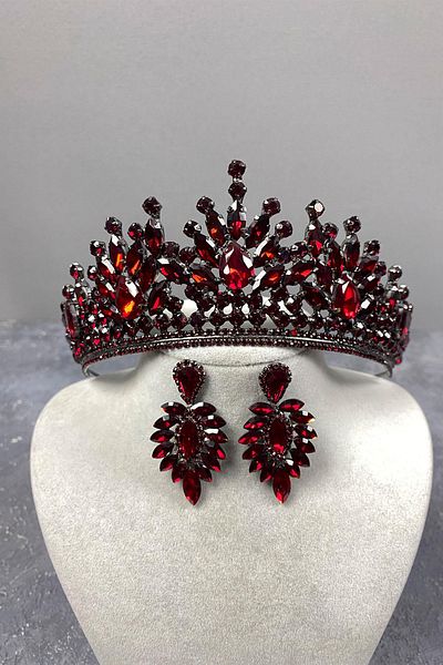 Hayalperest boncuk Coroană de mireasă cu henna și cercei cu pietre de Rio Burgundy