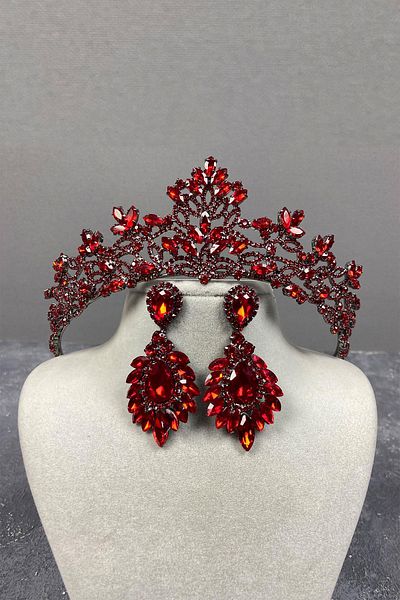 Hayalperest boncuk Melis Bridal Henna Crown și Cercei cu piatră