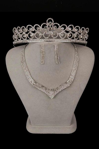 Hayalperest boncuk Set de cercei pentru rochie de seara si colier din piatra de cristal Vera - Coroana de mireasa cu imprimeu floral
