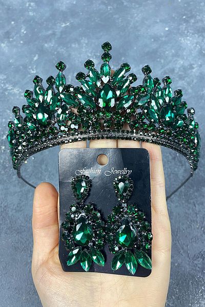 Hayalperest boncuk Coroană de henna de mireasă verde Pera și cercei cu pietre