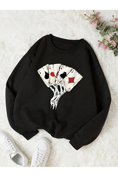 Adrift Hanorac din bumbac AS colorat, supradimensionat, cu gât rotund, negru