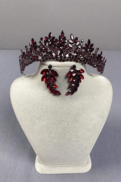 Hayalperest boncuk Set de cercei cu coroană și frunze de henna pentru mireasă Burgundy Belur