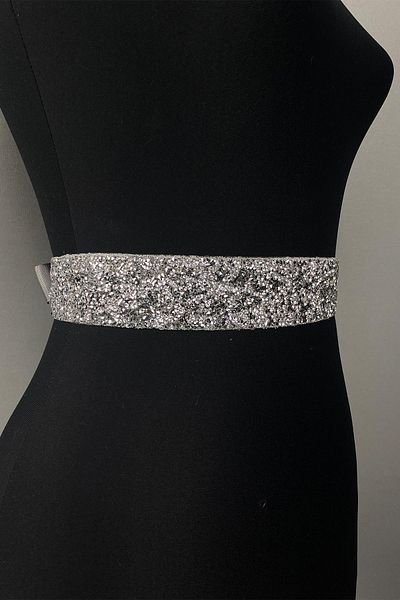 Hayalperest boncuk Rochie de seara cu strasuri brodate cu margele stralucitoare argintie Curea in talie