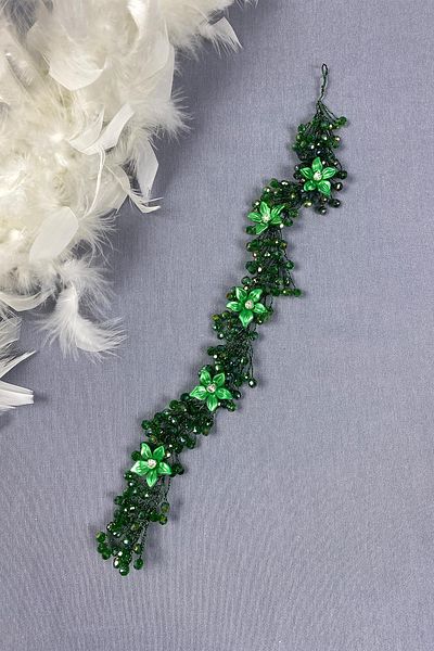 Hayalperest boncuk Green Flower Pattern - Jewelled Crystal Bead Bridal Hair and Turban Accessory
