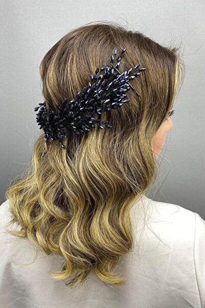 Hayalperest boncuk Accesoriu pentru păr de mireasă cu cristale cu motiv Arya Dal, albastru bleumarin