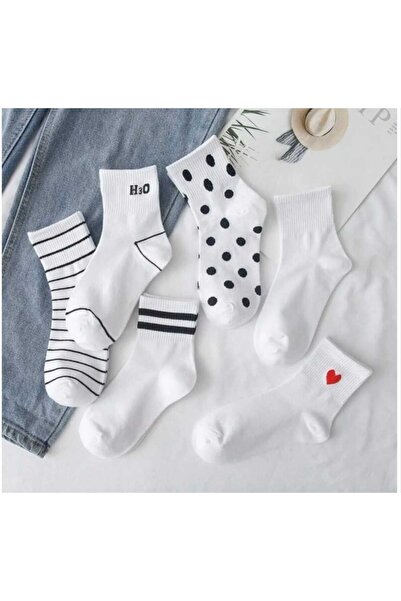 HAYEL 6 أزواج من جوارب التنس البيضاء المخططة غير المبطنة بدون خياطة