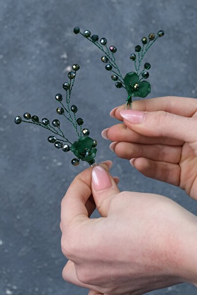 Hayalperest boncuk Accesoriu pentru păr de mireasă cu cataramă GreenBegüm 5 bucăți