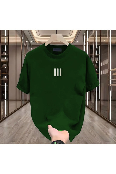BİKOMBİNE 3 Çizgi Baskılı Beyaz Erkek Tshirt