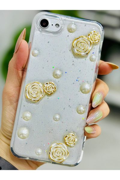 Go Aksesuar حافظة سيليكون متوافقة مع هاتف Iphone 7 - 8 - Se 2020 - Se 2022 مع تصميم لعبة Pearl Rose