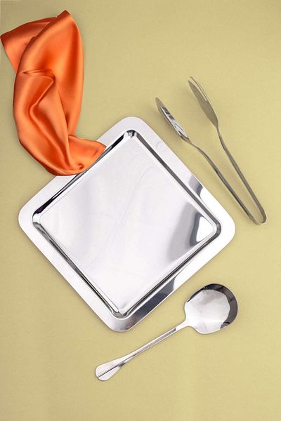 NY HOME 2-Piece Steel 22 cm Square Tee, Coffee, Cake Decorative Service Table