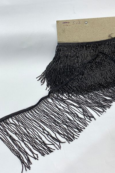 Hayalperest boncuk 15 cm Wide Black Beaded Fringe Tassel