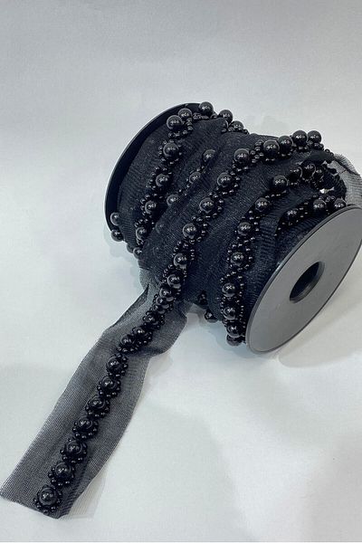 Hayalperest boncuk Pearl And Sand Bead Embroidered Ribbon 1 Mt