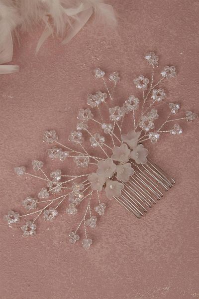 Hayalperest boncuk Bridal Hair Accessory - Transparent Flower Bead and Comb Barrette