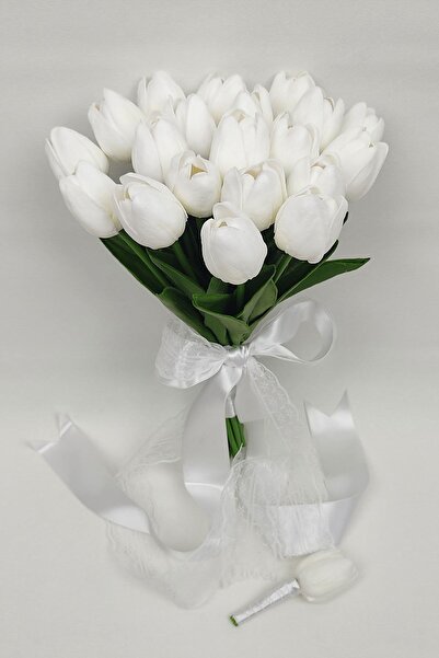 Genel Markalar Gelin El Buketi Yapay Beyaz Lale Gelin Buketi 14 Adet Lale – Y...